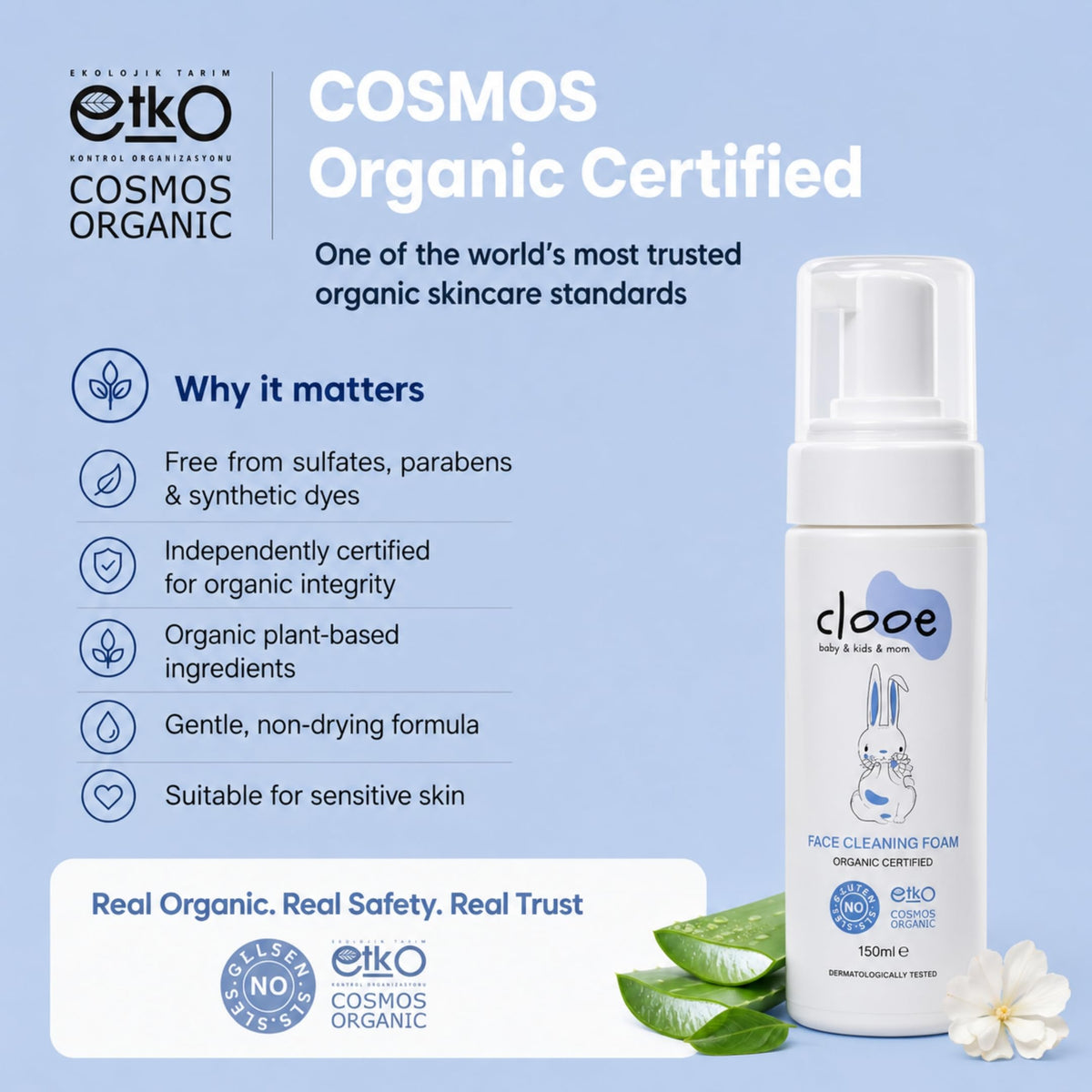 Clooe Organic Foaming Face Wash – Aloe Vera & Licorice, Sensitive Skin, 150 mL – image 3