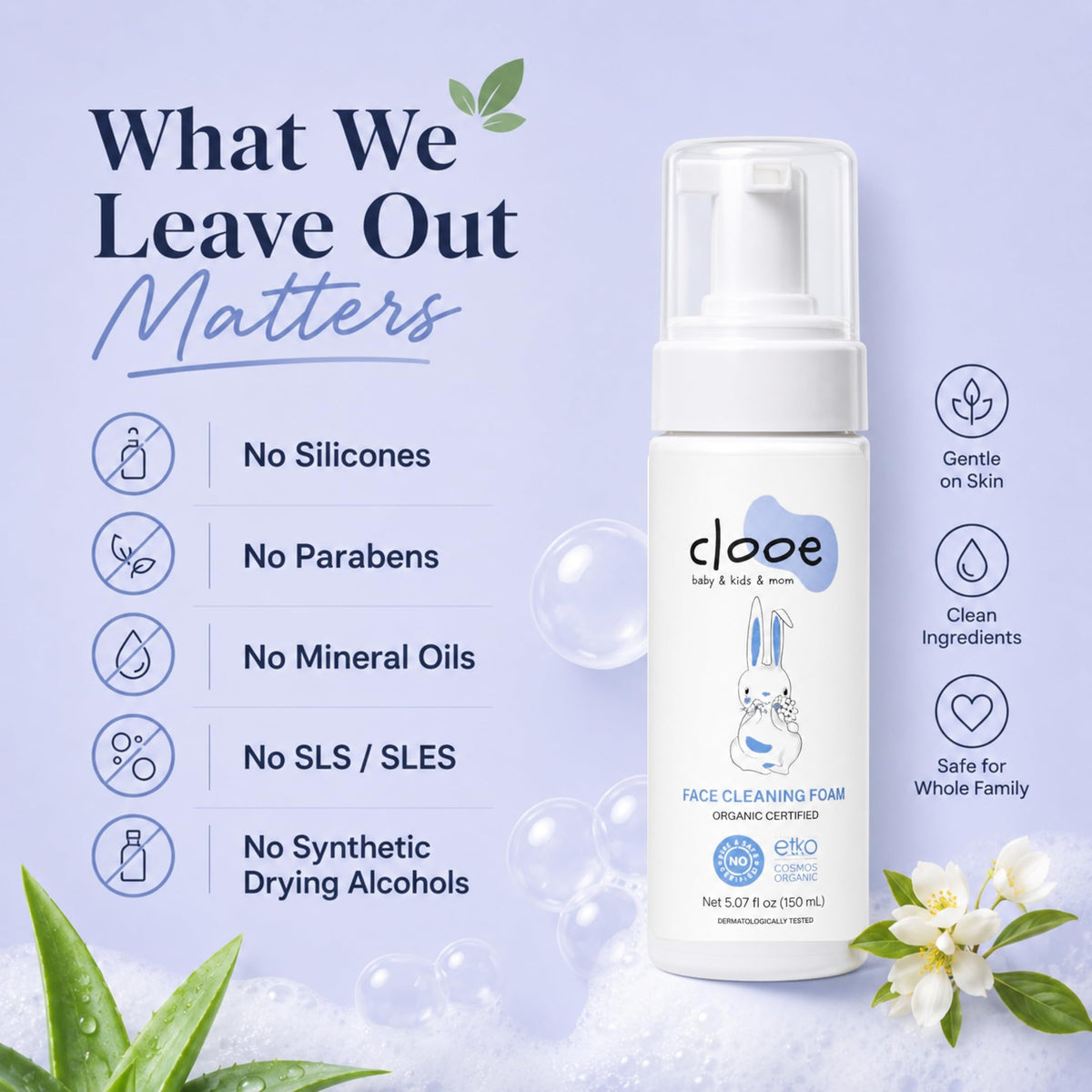 Clooe Organic Foaming Face Wash – Aloe Vera & Licorice, Sensitive Skin, 150 mL – image 4