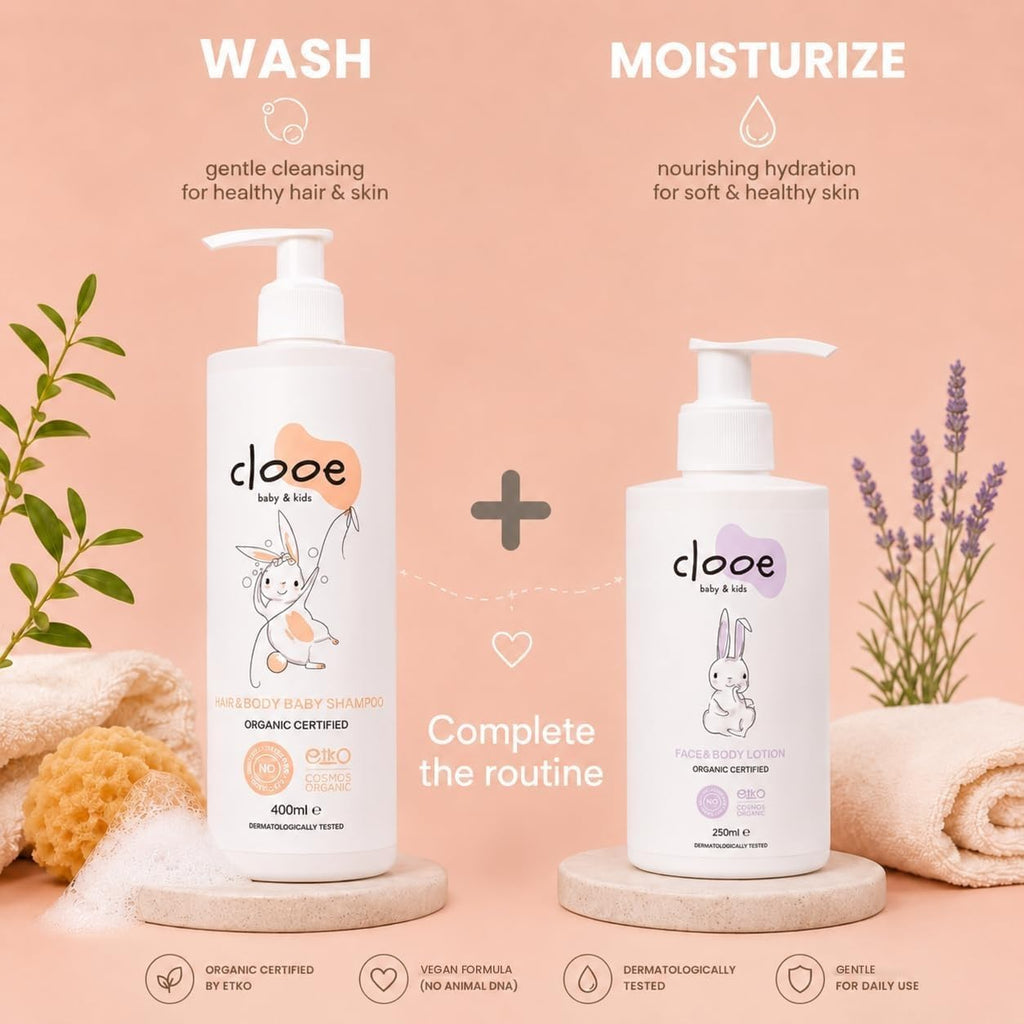 Clooe Baby Shampoo and Lotion – wash & moisturize routine