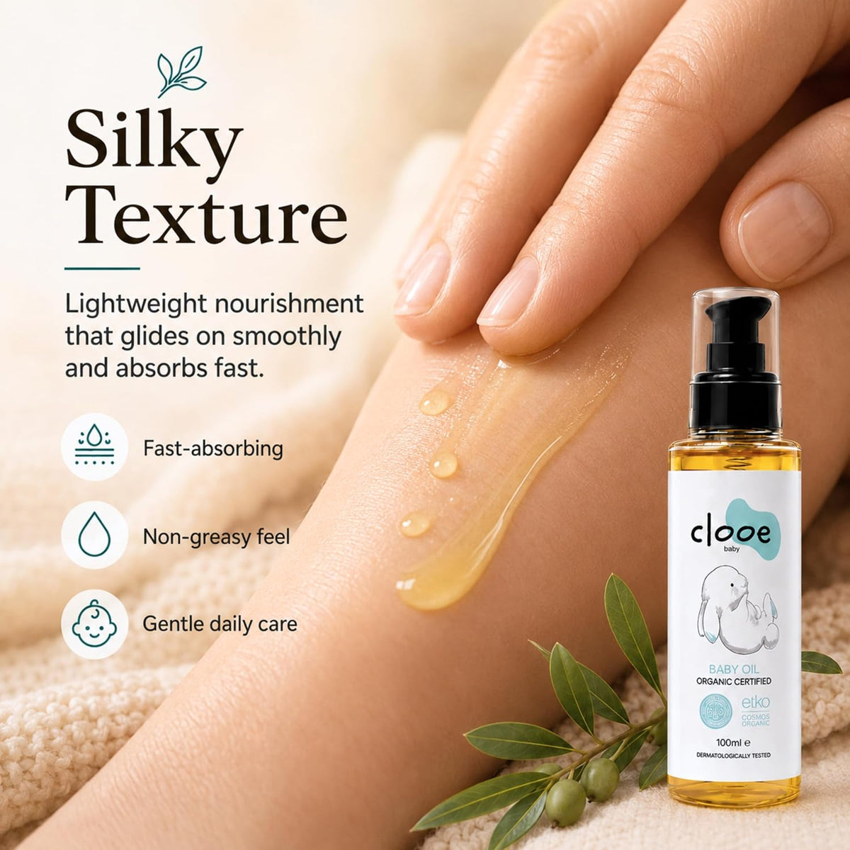 Clooe Organic Baby Oil – silky texture
