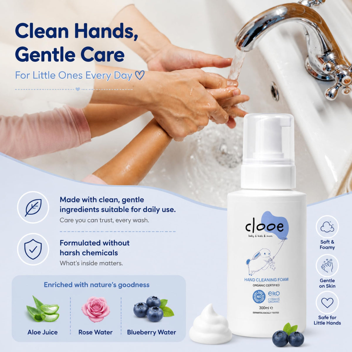 Clooe Organic Foaming Hand Wash – Aloe Vera & Blueberry, 300 mL – image 5
