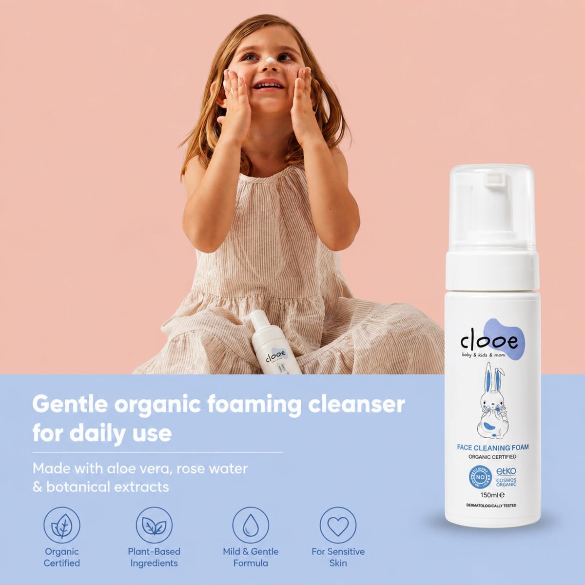 Clooe Organic Foaming Face Wash – Aloe Vera & Licorice, Sensitive Skin, 150 mL – image 2